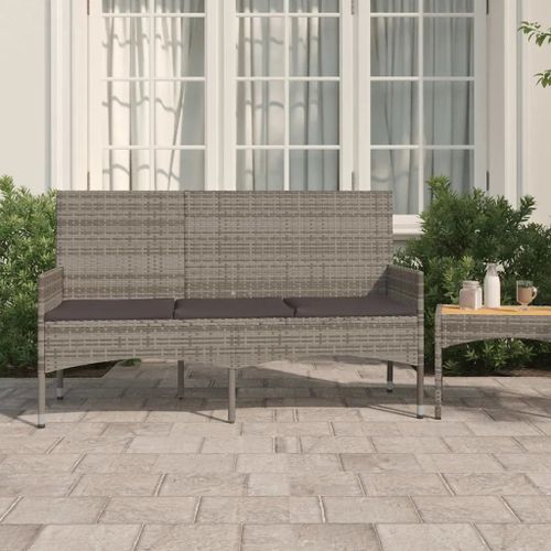 Prolenta Premium - Banc De Jardin À 3 Places Avec Coussins Gris Résine Tressée