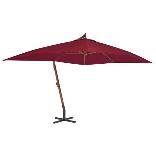 Prolenta Premium - Parasol De Jardin En Porte-À-Faux Et Mât En Bois Rouge Bordeaux