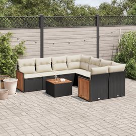 Prolenta Premium - Salon De Jardin 9 Pcs Avec Coussins Noir Résine Tressée
