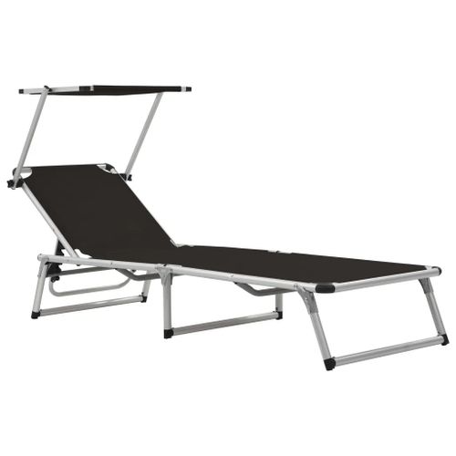 Prolenta Premium - Chaise Longue Pliable Avec Toit Aluminium Et Textilène Noir