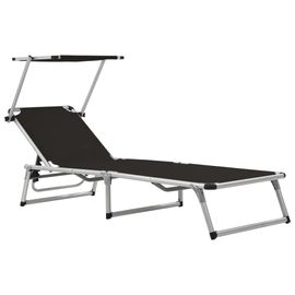 Prolenta Premium - Chaise Longue Pliable Avec Toit Aluminium Et Textilène Noir