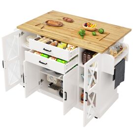 CHARIOT DE CUISINE À ROULETTES EN BOIS AVEC 3 TIROIRS ET 3 ÉTAGÈRES DESSERTE ROULANTE MEUBLE DE RANGEMENT PLAN DE TRAVAIL BLANC 01_0000396 Devis Sous 24h