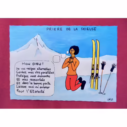 Ancienne Carte Postale Dentelée Humour. Priere De La Skieuse. Ski. France.