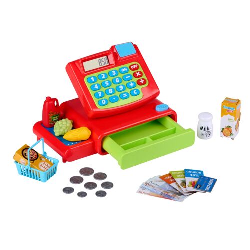 Eddy Toys Toy Cash Register - Ensemble de jeu de 25 pièces - Accessoires et argent fictif