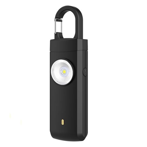 Alarme de sécurité personnelle rechargeable 130dB avec lumière LED - Alarme porte-clés anti-loup Le noir
