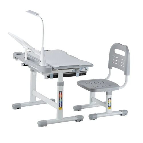 Ensemble Bureau et Chaise Réglables pour Enfants-Duoku-avec Lampe-Idéal pour les Chambres et les Bureaux-Gris