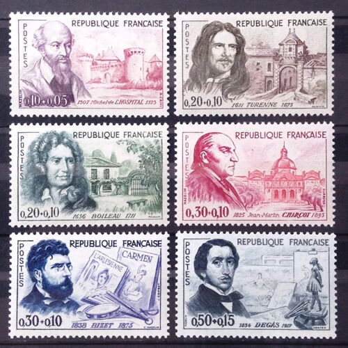 Série Célébrités - Impeccables 1257 Hospital + 1258 Turenne + 1259 Boileau + 1260 Charcot + 1261 Bizet + 1262 Degas Neufs** Luxe (= Sans Trace De Charnière) - Cote 21,00 - France Année 1960 - N24675