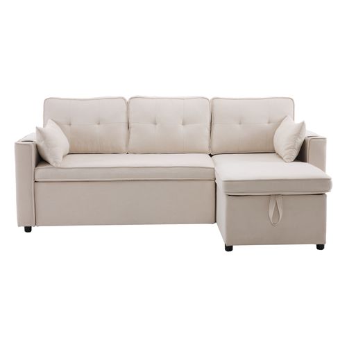 Canapé d'angle réversible,Canapé-Lit avec Rangement,Tissu Coton/Lin,211×130×86cm, Beige