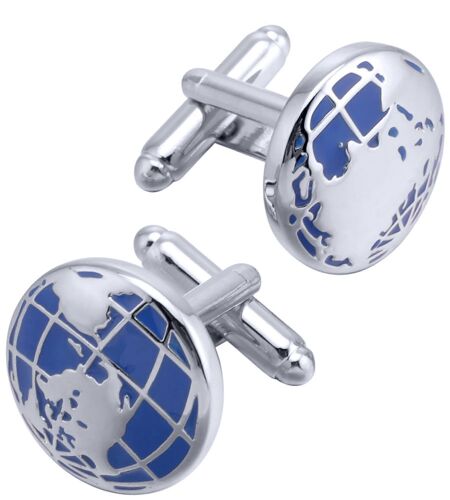 Boutons De Manchette Classiques Ronds En Forme De Globe Terrestre Bleu, Parfaits Pour Les Mariages Et Les Tenues Professionnelles. Accessoire ¿¿L¿¿Gant, Cadeau Id¿¿Al Pour Homme.