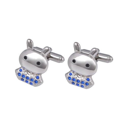 Boutons De Manchette Lapin Du Zodiaque Avec Cristaux Bleus, En M¿¿Tal, Taille Unique, Boucles D'oreilles Animaux Pour Chemises