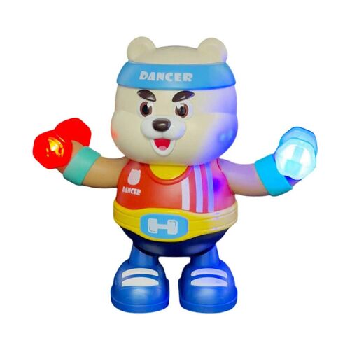 Ours robot fitness pour enfants - Ours dansant portable avec musique et lumi¿¿res - Blanc, 21,5 x 9 x 21 cm