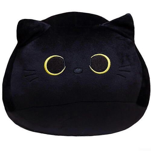 Coussin en peluche chat noir de 40 cm (16 pouces), design 3D, peluche douce et caline pour enfants, d¿¿coration int¿¿rieure, compatible avec canap¿¿ et lit.