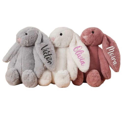 Lapin de Paques personnalis¿¿ avec pr¿¿nom brod¿¿, peluche de 30 cm aux longues oreilles, cadeau id¿¿al pour b¿¿b¿¿