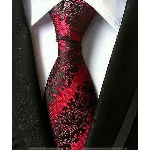 Cravate ¿¿ Carreaux Cachemire Rouge Et Noire En Soie Jacquard, 8 Cm, Pour Homme, Id¿¿Ale Pour Les Affaires Et Les Mariages. Accessoires Et Cadeaux.