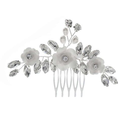 Peigne ¿¿ Cheveux De Mari¿¿E Orn¿¿ De Fleurs Et De Feuilles En Zircone, Accessoire De Coiffure De Mariage Fait Main Plaqu¿¿ Argent Pour Les Mari¿¿Es