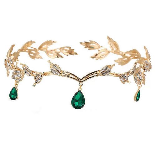 Diad¿¿Me Elfique Vintage Vert Strass, Bandeau Ajustable, Diad¿¿Me De Mariage, Couronne Elfique Pour Cosplay Et Carnaval