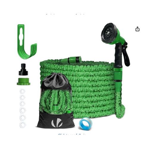 Tuyau d'arrosage extensible VOUNOT® 15 m, compatible 1/2 pouce et 3/4 pouce, 10 modes de jet, flexible et étanche, avec sac de rangement inclus, vert