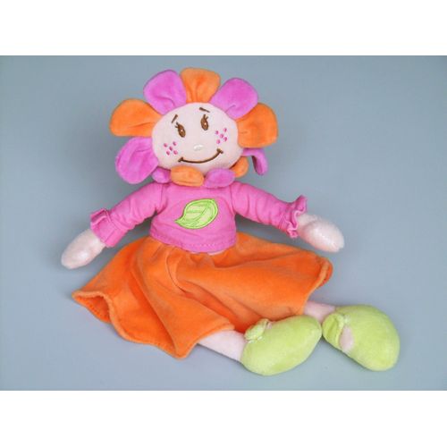 Doudou poupée fleur orange rose vert My Baby Sweet