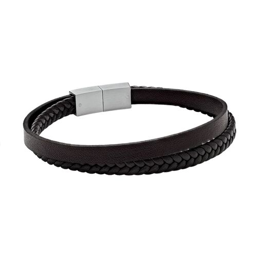 Bracelet Jourdan Lumio Acier Cuir Brun