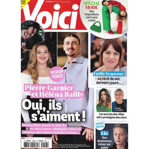 Voici N°1946 21/03/2025 Pierre Garnier & Héléna Bailly/ Émilie Dequenne/ Lio/ Villas Ultra Protégées De Stars/ Justin Bieber/ Héritage De Claude Berri/ Pamela Anderson/ Spécial Mode