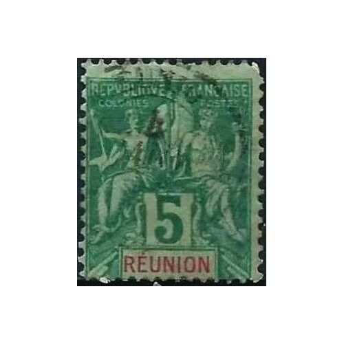France, Ile De La Réunion, Colonie Française 1892, Beau Timbre Yvert 35, Type Sage "Colonies" 5c. Vert, Oblitéré, Tbe