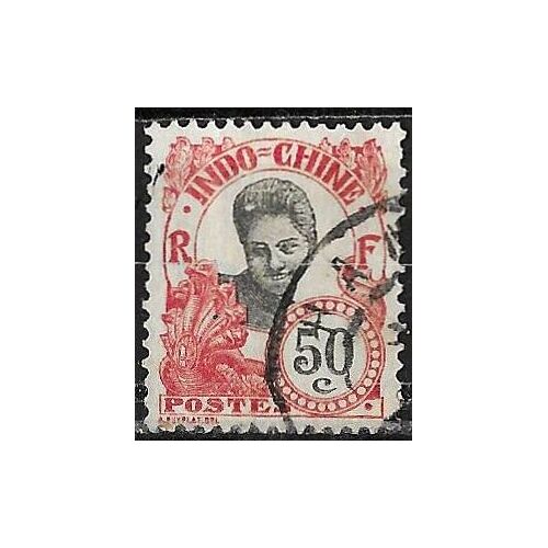 Indochine, Colonie Française 1907, Beau Timbre Oblitéré Yvert 53, Femme Cambodgienne 50c. Rose, Cote 6.50 Euros, Une Dent Manquante, Petit Prix.