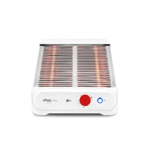 Tostadora plana 900W superficie XL acero inoxidable 3 resistencias cuarzo blanca