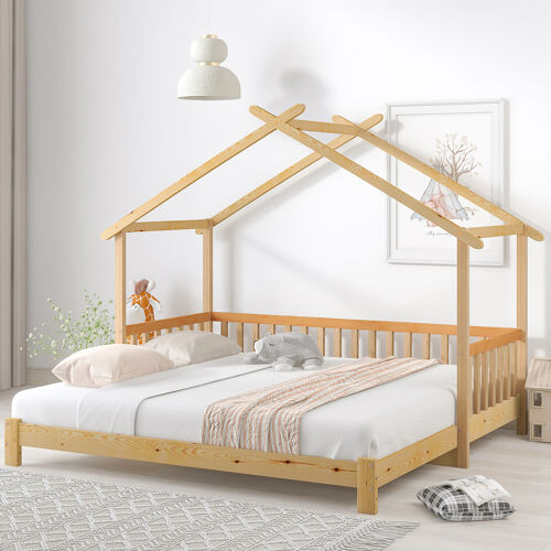Lit cabane lit d'enfant lit cabane extensible lit maison naturel lit simple 200x90 cm