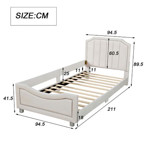 Lit cabane lit d'enfant lit capitonné lit 90 x 200 cm canapé-lit avec dossier lit d'appoint beige