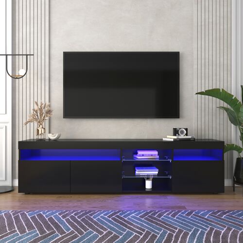 Meuble tv pour télévision jusqu¿à 55 pouces, panneau lumineux, éclairage led pour salon noir
