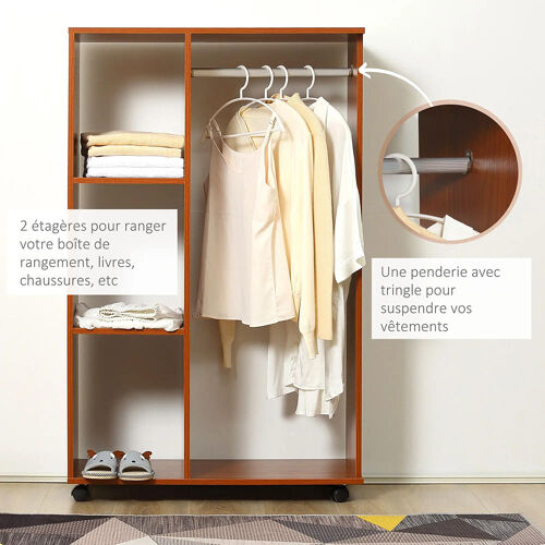 Armoire penderie rangement mobile panneaux particules coloris noyer
