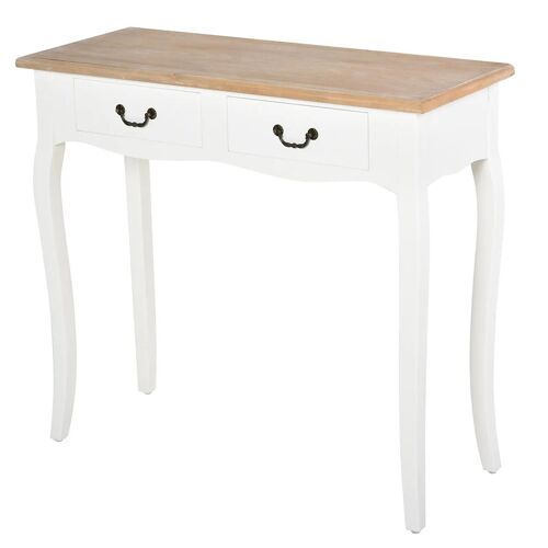 Table console entrée bout canapé style mexicain 2 tiroirs mdf bois massif pin clair blanc