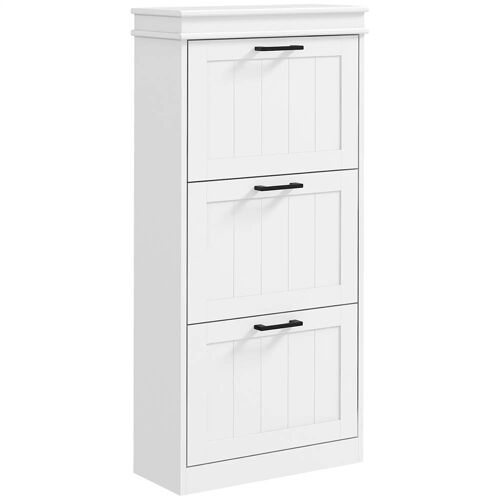 Meuble à chaussures 3 portes abattants 15 paires étagères réglables entrée couloir blanc