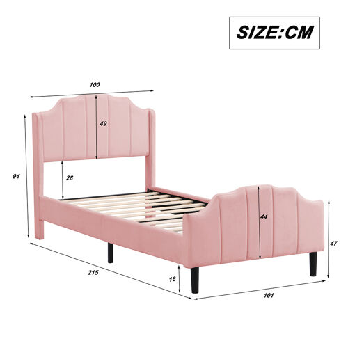 Lit cabane lit capitonné lit 90 x 200 cm cadre de lit pour enfant avec tête de lit lit rembourré lit d'appoint velours rose