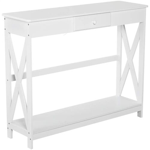Table console entrée 1 tiroir 1 étagère bois blanc