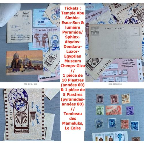 Égypte : 1 Carte Postale - 2 Pièces - 20 Timbres Oblitérés -1 Liasse Avec 32 Factures 1989 (Eastmar) & 2 Documents