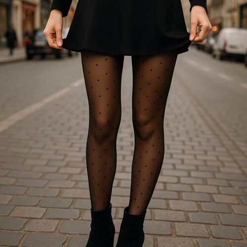 Collants Thermiques Doublure Polaire Effet Peau À Motifs Petits Pois ¿ Chaleur Et Confort Hiver, Taille Unique Noir (34 À 40)
