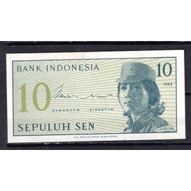 Billet De Banque Indonesie 10 Sen 1964 Pick 92 Neuf Unc Dimension 103 × 52 Mm