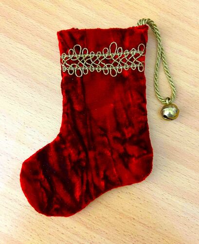 Décoration de Noël - Botte chaussette brodée en velour rouge 12 cm - Christmas Natale Navidad Natal