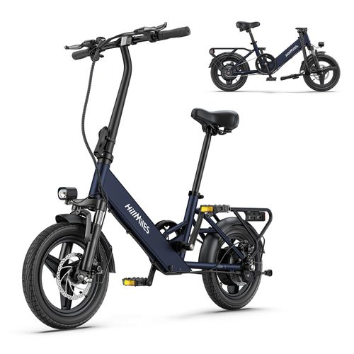 Vélo Électrique Pliable Hillmiles 14" Moteur 250w Vélo Électrique De Ville Vitesse Maximale 25 Km/H Batterie 10,4 Ah Autonomie Maximale 65 Km Charge Maximale 120kg Bleu