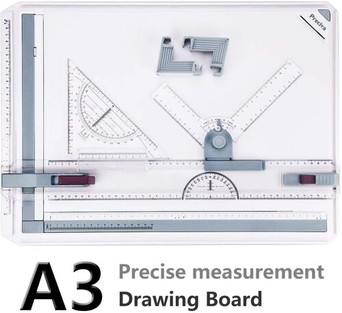 JEXNOVASHOP-A3 Planche à Dessin, Drawing Board Metric System 51 x 36.5 cm, A3 Planches à Dessins Table Architecte avec Mouvement Parallèle, Angle Réglable