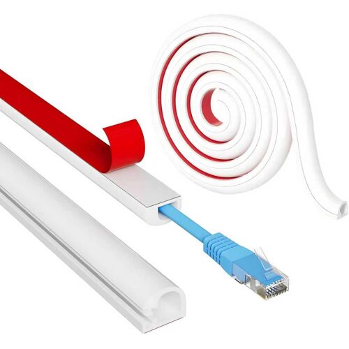 MEVRONISSHOP-4M Goulotte Passe Cable, Auto-adhésif Demi-Rond Cache-Câble, Mini Goulotte Flexible pour Sol, Mural, TV, Bureau et Maison ¿ Blanc