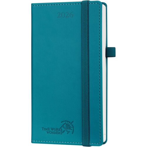 Jexnovashop-Agenda De Poche 2026 Semainier 16,5 X 9 Cm - Couverture Rigide En Pu Cuir, Petit Planner D'jan 2026 À Déc 2026-12 Mois, Avec Signet À 2 Rubans, Papier 80 G/M², Pacifique Vert