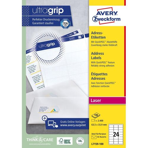 JEXNOVASHOP-tiquettes Autocollantes Blanches, 2400 Pièces, L7159-100, 63,5 x 33,9mm, Papier A4, Feuille A4, Pour Imprimantes Laser, Anti-Bourrage, FSC Certifiées, Pour adressage et expédition