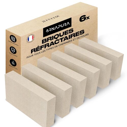 JEXNOVASHOP-Pack 6 Brique Réfractaire 22 x 11 x 3cm | Fabriquées en Argile Réfractaire | Brique Réfractaire Haute Temperature Parfaites pour Cheminées, Fours et Barbecues