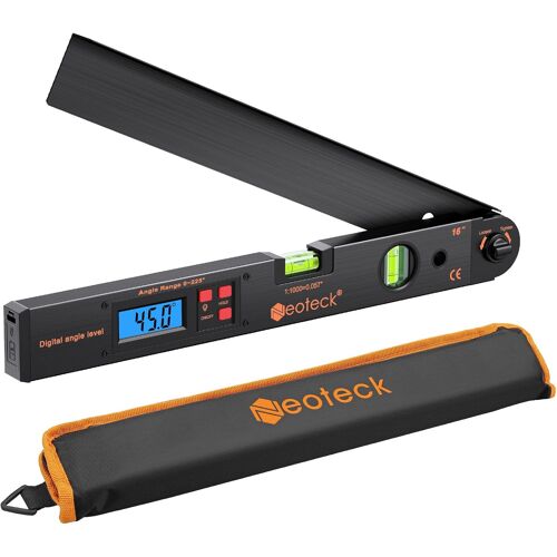 JEXNOVASHOP-400mm/0 225°Rapporteur d¿Angle Numérique ¿ Règle Angle avec Niveau Bulle, Écran LCD Rétroéclairé, Fonction HOLD, Étui et Pile ¿ Outil de Mesure Précis pour Menuiserie, Toiture, Chantier-N