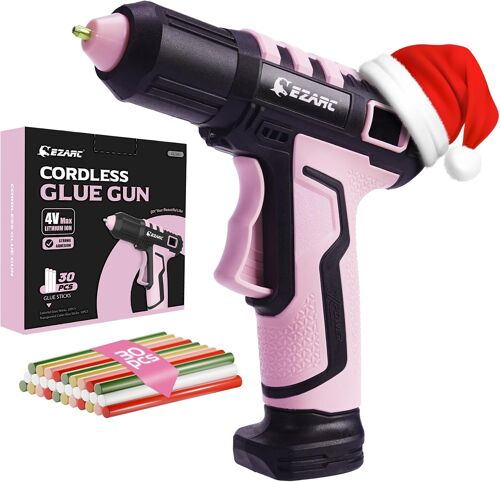 JEXNOVASHOP-Pistolet à colle chaude sans fil, chauffage rapide en 15 secondes, 30 mini bâtons de colle, sûr d'allumage et d'arrêt, batterie lithium-ion 2500 mAh intégrée