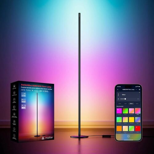 JEXNOVASHOP-Matter RGBICWW Lampadaire sur Pied, Blanc Chaud et Froid, Lampe sur Pied Compatible avec Apple Home, Alexa, Google Home, 1200lm, 16 Millions Couleurs, Synchronisation Musicale, Modes Scèn