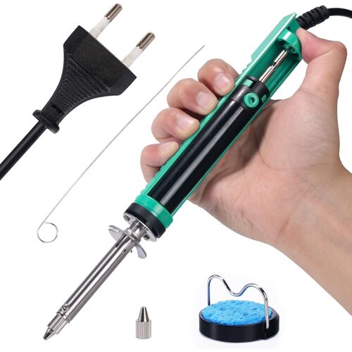 JEXNOVASHOP-929D-V Fer à dessouder électrique à dépression Pompe a dessouder avec poignée de chargement plus courte et buses de dessoudage 1.0mm 1.2mm pour le dessoudage de trous traversants (EU PLUG