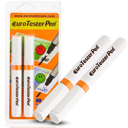 JEXNOVASHOP-Stylo Detecteur Faux Billets, euros, Professionnel, Verificateur de Billet, Fonctionne sur Euro, Dollar, Livre Sterling et Devises Internationales ¿ Made in Italy (2 Unités)